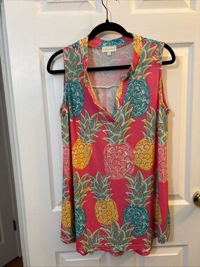 Simply Southern Pink and Teal Pineapple Print Sleeveless Top